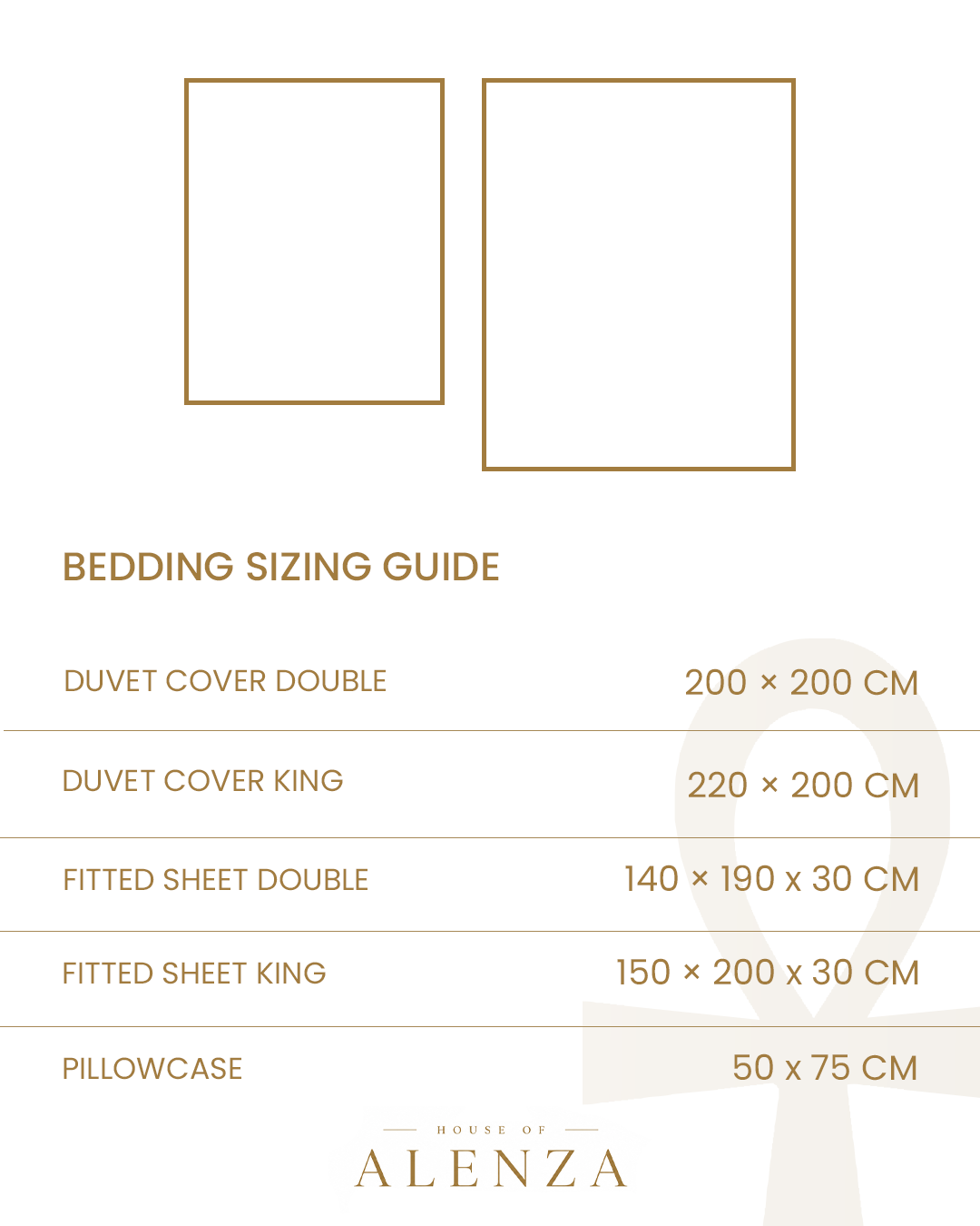Bedding size guide for Double and King