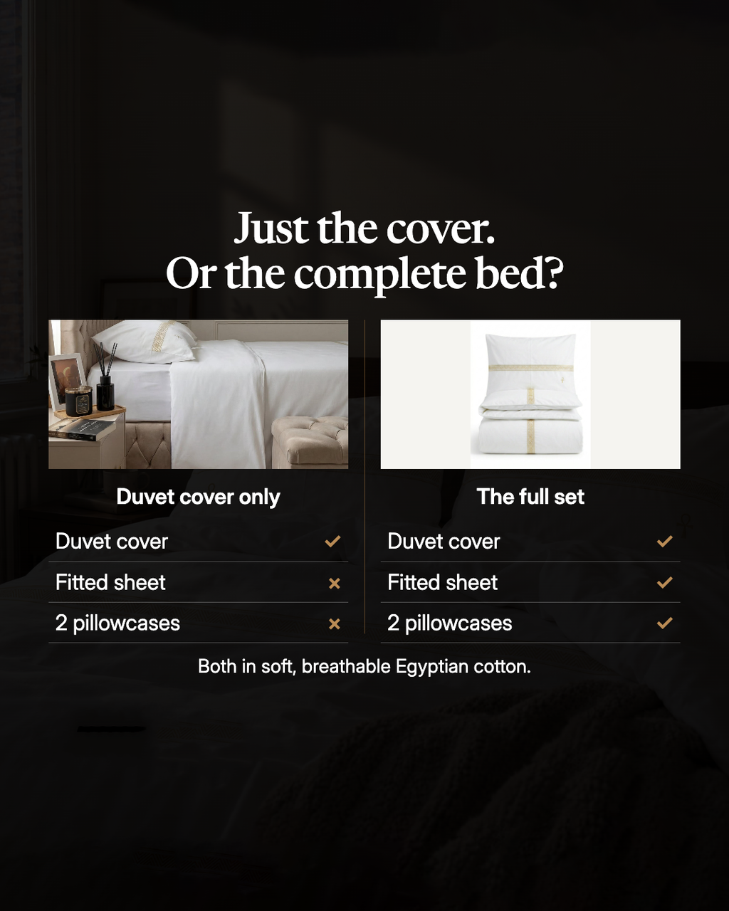 Complete bed dressed in House of Alenza Egyptian cotton bedding