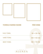 Towel size guide for bath, hand and face towels