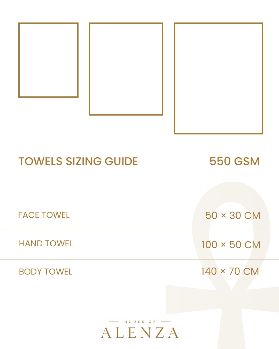 Towel size guide for bath, hand and face towels